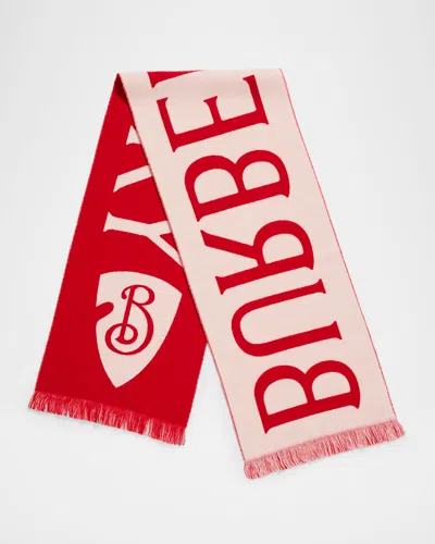 Burberry Men's Logo Text With Shield Wool-blend Scarf In Red