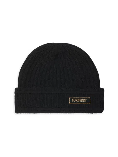 Burberry Men's Logo Wool Beanie In Blue