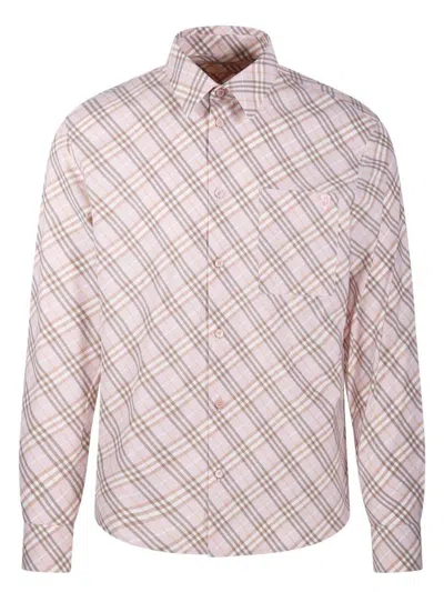 Burberry Plaid Pattern Button-down Collar Shirt With Front Pocket In Pink
