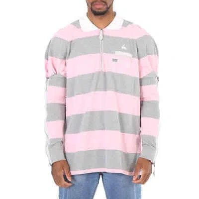 Pre-owned Burberry Men's Long-sleeved Zip Detail Striped Polo Shirt In Multicolor
