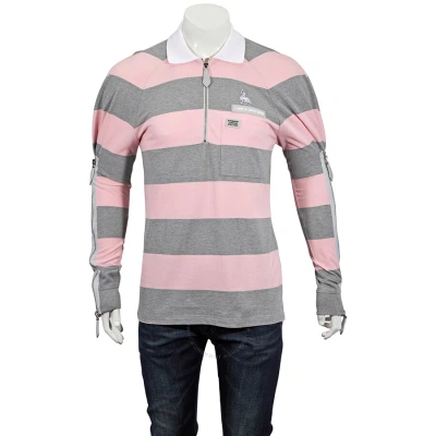 Burberry Men's Long-sleeved Zip Detail Striped Polo Shirt In Pale Pink Ip Pattern