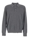 Burberry Grey Polo Shirt With Classic Collar And Check Motif On The Collar In Wool Man In Gray