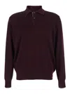 Burberry Bordeaux Polo Shirt With Classic Collar And Check Detail In Wool Man In Burgundy