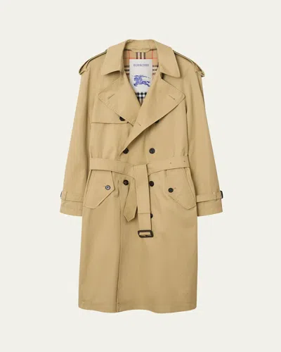Burberry Men's Mid-length Gabardine Trench Coat In Brown