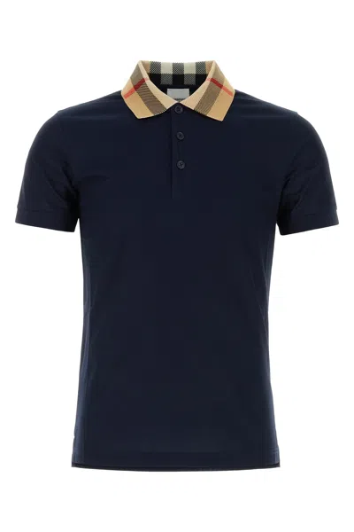 Burberry Slim Fit Check Collar Cotton Polo Shirt Clothing In Blue