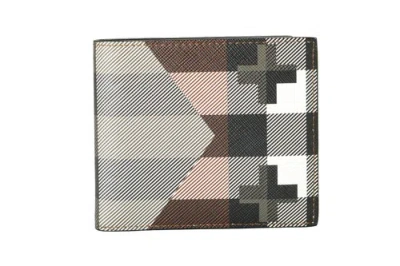 Pre-owned Burberry Men's Multi-color Logo Print Textured Leather Bifold Wallet In Multicolor