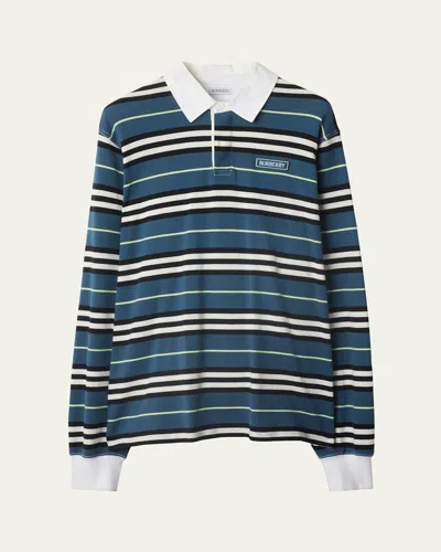 BURBERRY MEN'S MULTI-STRIPE HEAVY JERSEY RUGBY SHIRT