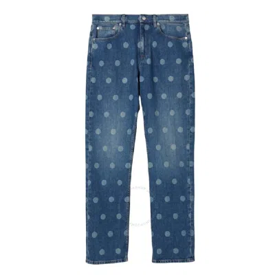 Burberry Men's Muted Navy Straight Fit Polka Dot Jeans In Blue