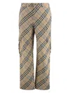 Burberry Beige Cargo Pants With Vintage Check Motif In Linen And Cotton Blend Man In Teacup