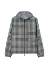 Burberry Mens Wave Blue Ip Check Reversible Check Hooded Anorak Jacket In Blue