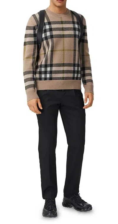 Pre-owned Burberry Men Nixon Check Jacquard Cashmere Sweater Soft Fawn Beige Tan Sz Xl