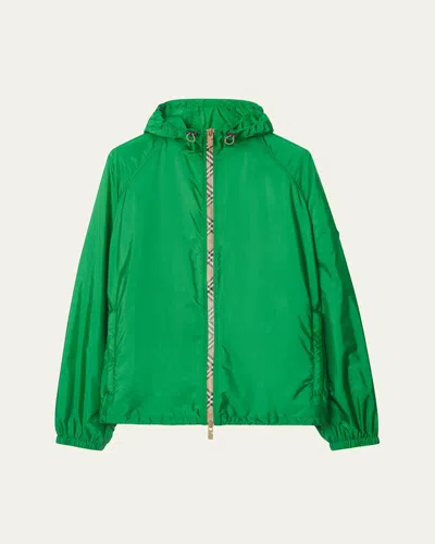 BURBERRY MEN'S NYLON CHECK-ZIP HOODED JACKET