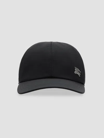 Burberry Men's Nylon Check-lined Metal Ekd Baseball Cap In Black