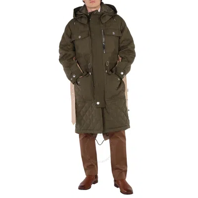 Burberry Men's Olive Green Detachable Hood Quilted Ramie Cotton Parka
