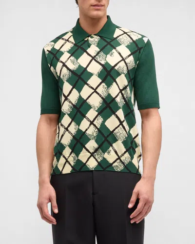 Burberry Men's Painted Argyle Polo Shirt In Ivy