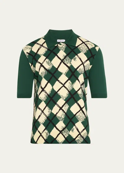 Burberry Men's Painted Argyle Polo Shirt In Ivy
