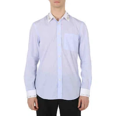 Pre-owned Burberry Men's Pale Blue Camberwell Classic Fit Embellished Pinstriped Cotton In Multicolor