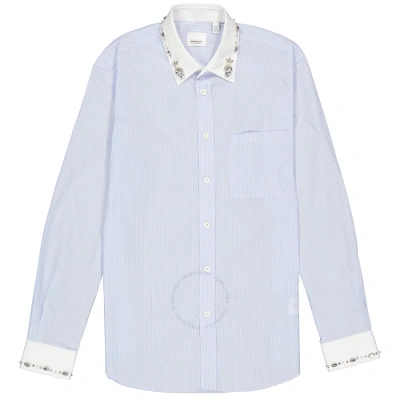 Burberry Men's Pale Blue Camberwell Classic Fit Embellished Pinstriped Cotton Shirt In Pale Blue Stripe