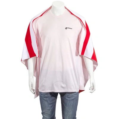 Burberry Men's Pale Pink Striped Cape Detail Cotton Oversized T-shirt