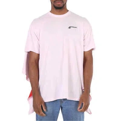 Pre-owned Burberry Men's Pale Pink Striped Cape Detail Cotton Oversized T-shirt, Size