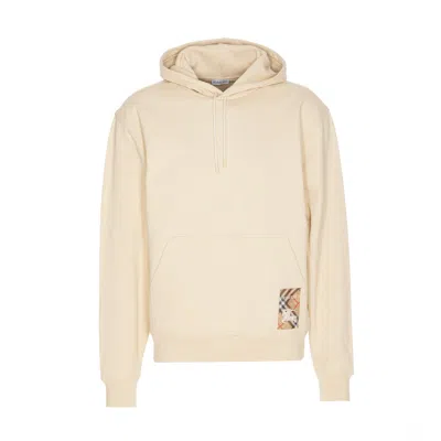 Burberry Men Patch Logo Hoodie In Beige