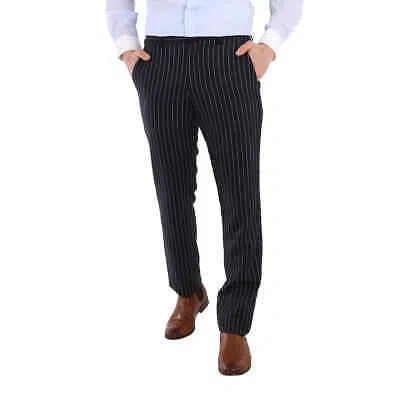 Pre-owned Burberry Men's Pinstriped Tailored Wool Trousers, Brand Size 50 (waist Size In Blue