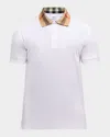 Burberry Check-collar White Polo Shirt With Three-button Placket In White