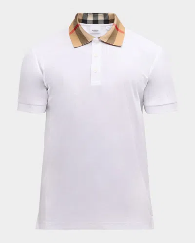 BURBERRY MEN'S PIQUE POLO SHIRT WITH CHECK COLLAR