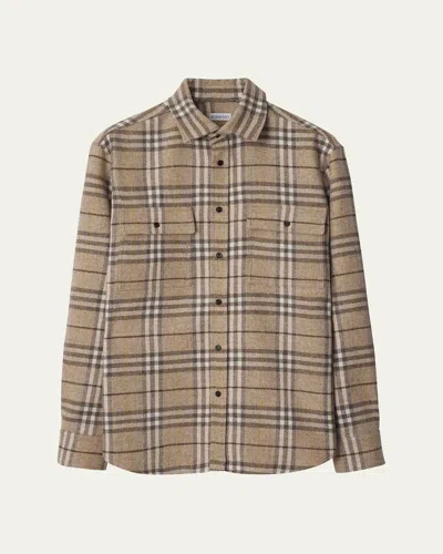 Burberry Men's Check Flannel Button-down Shirt In Beach/linden Check