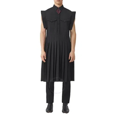 Burberry Men's Pleated Mohair & Wool Kilt Shirt Dress In Black