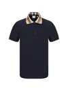 Burberry Cody Polo Shirt With Check Collar In Blue