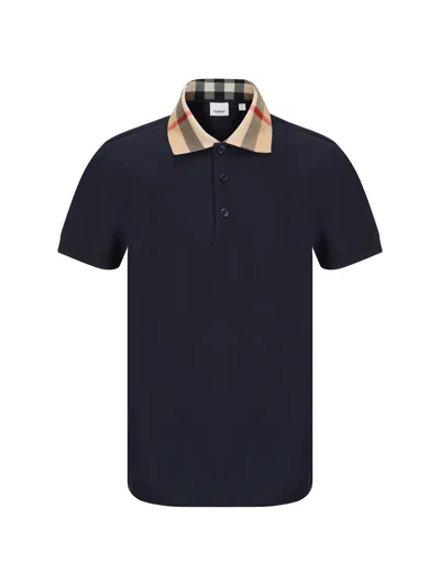 Burberry Slim Fit Check Collar Cotton Polo Shirt Clothing In Blue