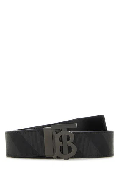 Burberry Men Printed Canvas Reversible Tb Belt In Charcoal/graphite