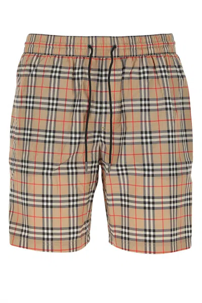Burberry Men Printed Polyester Swimming Shorts In Brown