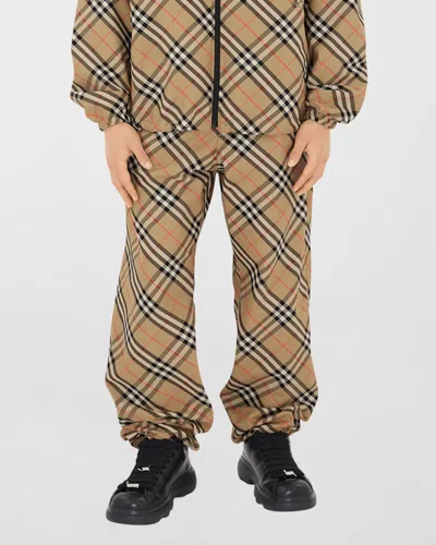 Burberry Men's Pull-on Check Trousers In Sand Ip Check