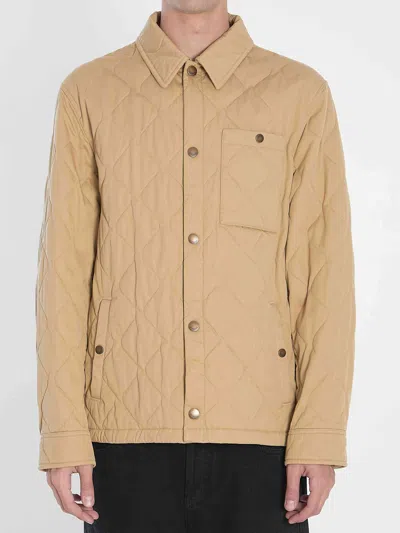 Burberry Men Quilted Gabardine Jacket In Gold