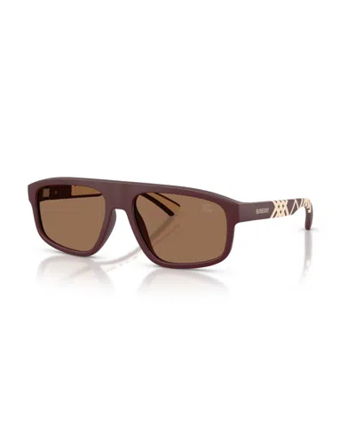 Burberry Men's Rectangle-frame Round-face Sunglasses Be4501u In Matte Bordeaux