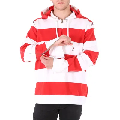 Pre-owned Burberry Men's Red Zip Detail Striped Cotton Hoodie