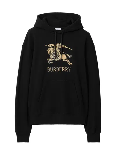 Burberry Men's Reilly Equestrian Knight Cotton Hoodie In Black