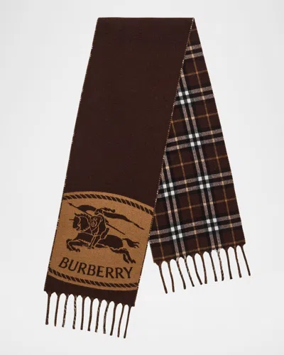 Burberry Men's Reversible Cashmere Knight Stamp Scarf In Brown