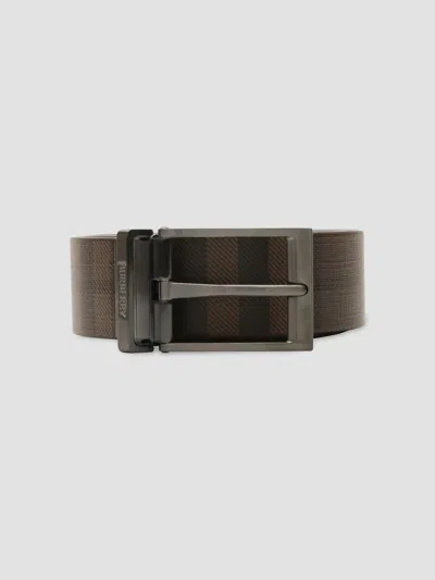 Burberry Men's Reversible Check Belt In Brown