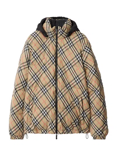 BURBERRY BURBERRY MEN REVERSIBLE CHECK PUFFER JACKET SAND