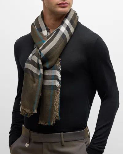 Burberry Men's Reversible Giant Check Scarf In Gray