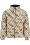 Burberry Beige Reversible Down Jacket With Hood And All-over Check Motif In Tech Fabric Man In Beige