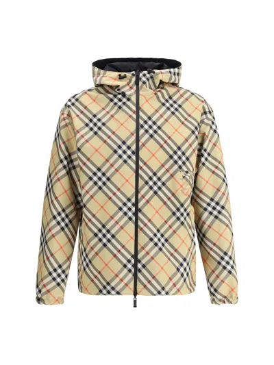 Burberry Reversible Check Hooded Jacket Pockets In Neutral