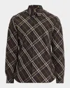 Burberry Long Sleeve Button-down Shirt With Plaid Design In Brown