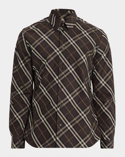BURBERRY MEN'S ROBERT RELAXED FIT CHECK COTTON FLANNEL SHIRT