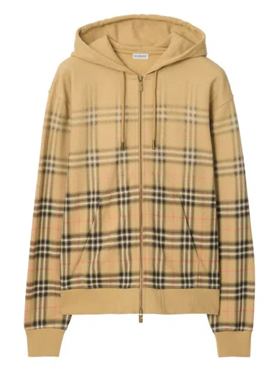 Burberry Men Beige Sweatshirt With Zip-up Closure And Faded Check Motif In Cotton Man In Multi