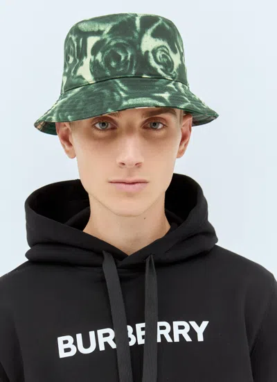 Burberry Rose Print Wax Bucket Hat In Green