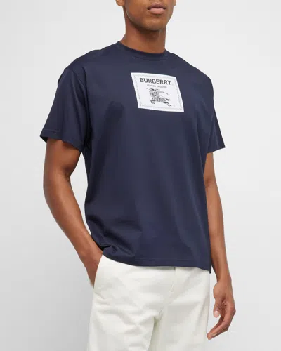 Burberry Men's Roundwood Label Patch T-shirt In Smoked Navy